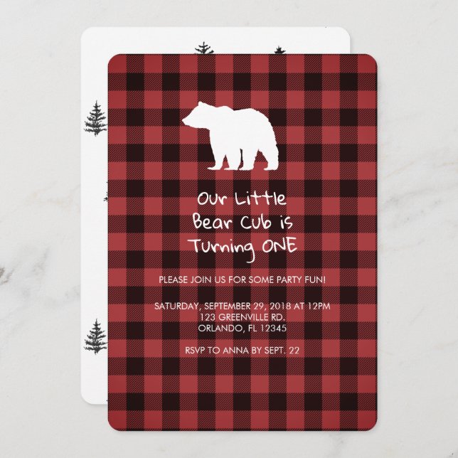 Björnunge fyller ett Födelsedagsfest Inbjudan (Fram/baksida)