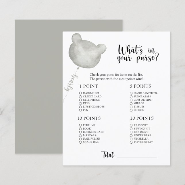 Björnvete i ditt babyduschspel (Fram/baksida)