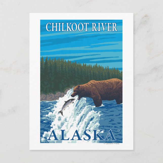 Björsfiske i floden - Chilkoot River, Alaska Vykort (Framsida)