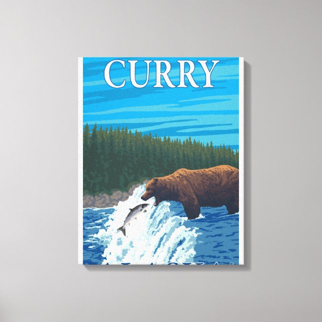 Björsfiske i floden Curry, Alaska Canvastryck (Framsida)