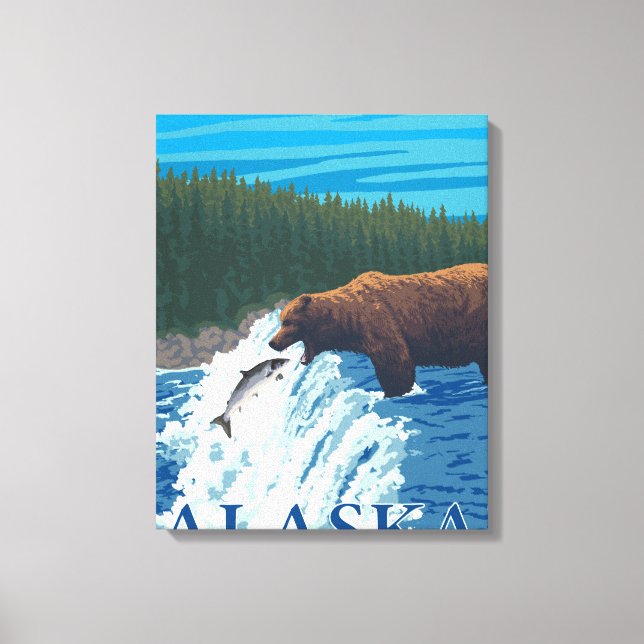 Björsfiske i floden Katmai, Alaska Canvastryck (Framsida)