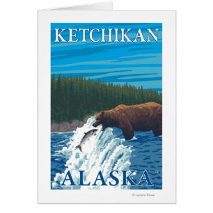 Björsfiske i floden Ketchikan, Alaska Hälsningskort