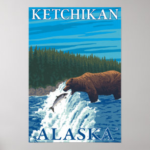 Björsfiske i floden Ketchikan, Alaska Poster