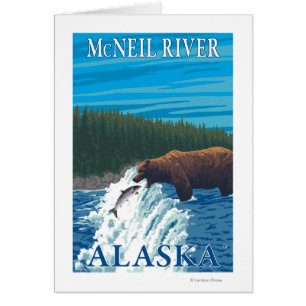 Björsfiske i floden - McNeil River, Alaska Hälsningskort