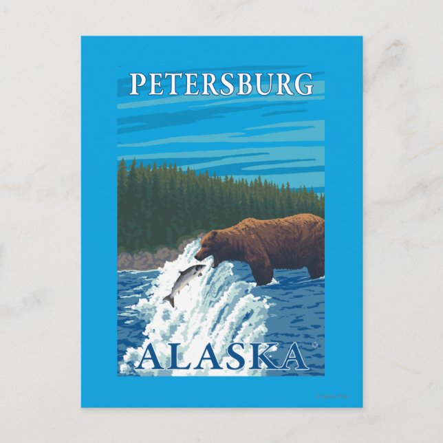 Björsfiske i floden - Petersburg, Alaska Vykort (Framsida)