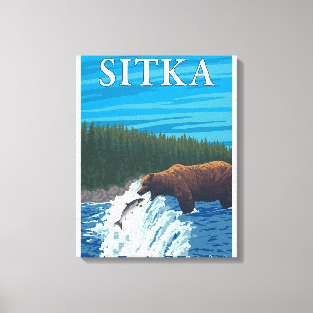 Björsfiske i floden - Sitka, Alaska Canvastryck (Framsida)