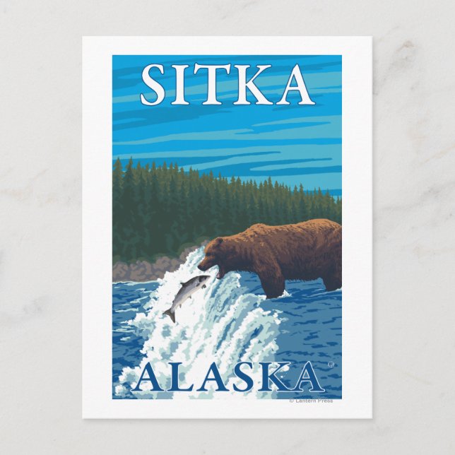 Björsfiske i floden - Sitka, Alaska Vykort (Framsida)