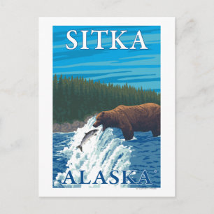 Björsfiske i floden - Sitka, Alaska Vykort