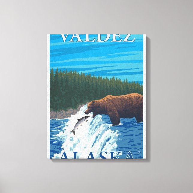 Björsfiske i floden Valdez, Alaska Canvastryck (Framsida)