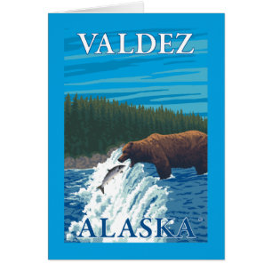 Björsfiske i floden Valdez, Alaska Hälsningskort