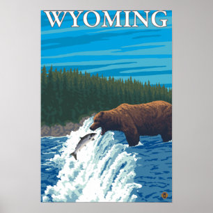 Björsfiske i floden - Wyoming Poster
