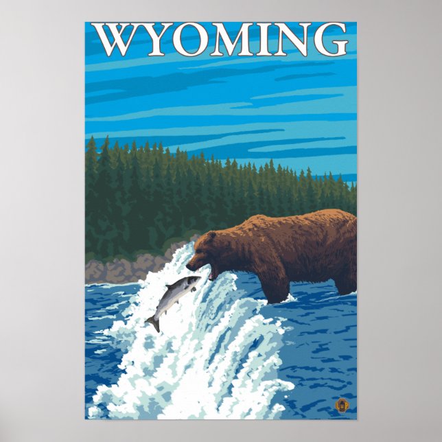 Björsfiske i floden - Wyoming Poster (Framsidan)