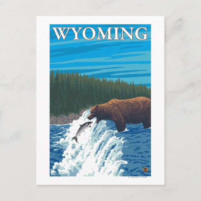 Björsfiske i floden - Wyoming Vykort (Framsida)