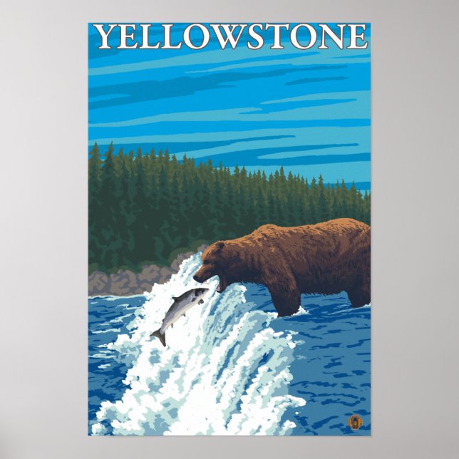 Björsfiske i floden - Yellowstone National Poster (Framsidan)