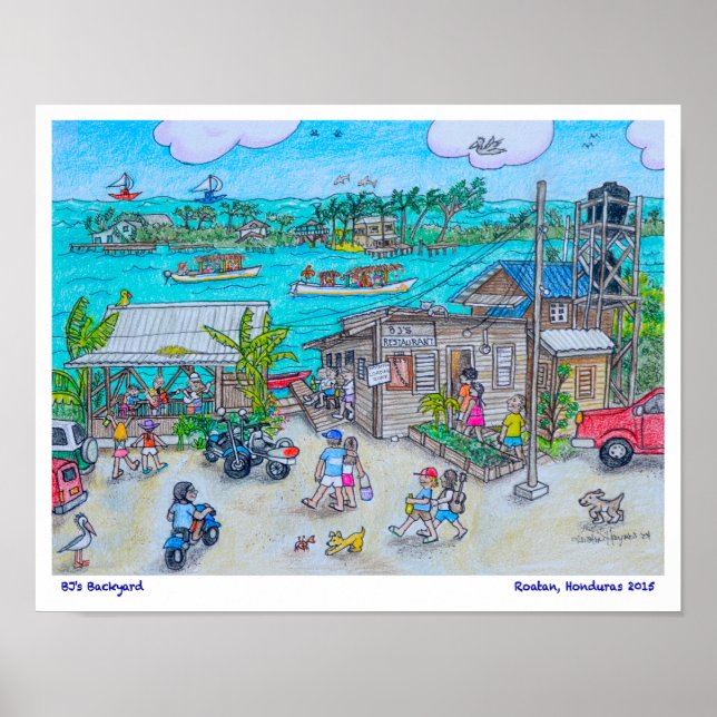 BJ's Backyard, Roatan, Honduras Poster (Framsidan)