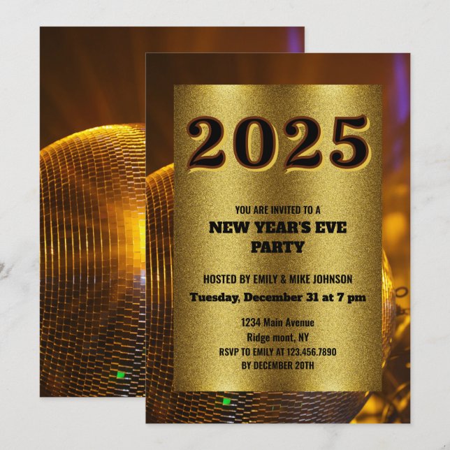Bjud 2025 Nyårsafton anpassningsbar år Inbjudan (Fram/baksida)