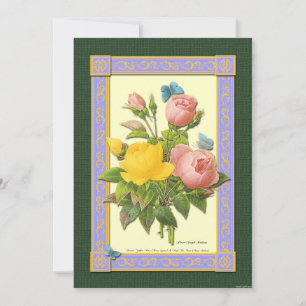 Bjud av botaniska konst i gult och Rosa ros Inbjudningar
