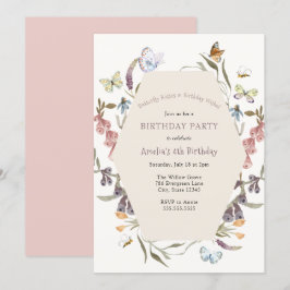 Bjud av fjäril-Blomsterträdgården på födelsedagen Inbjudningar