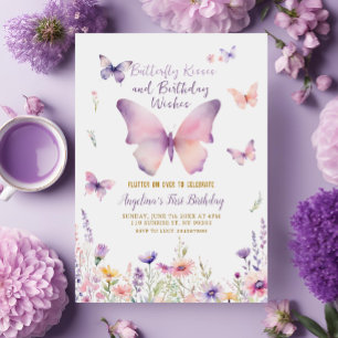 Bjud av fjäril Kisses Garden Birthday-inbjudan Inbjudningar