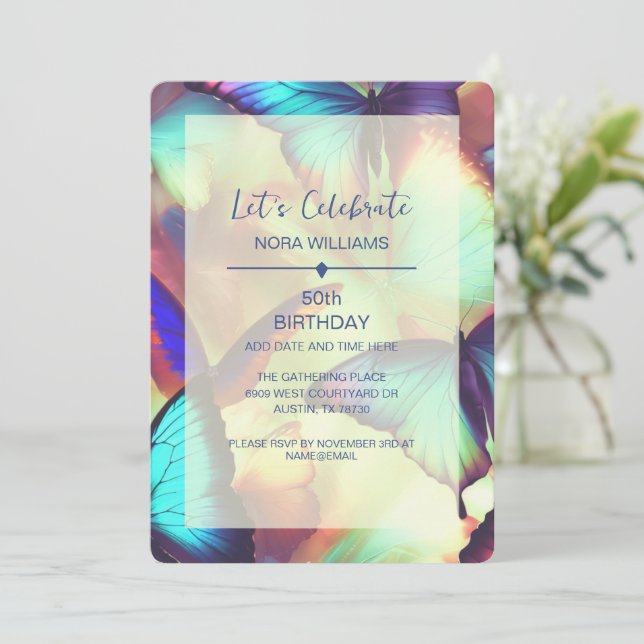 Bjud av fjäril på födelsedagen inbjudningar (Stående Fram)