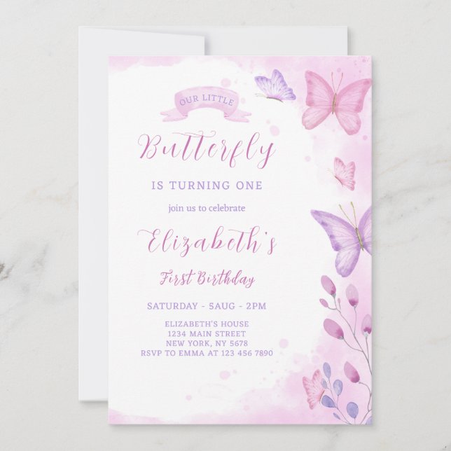 Bjud av fjäril på födelsedagen inbjudningar (Framsida)