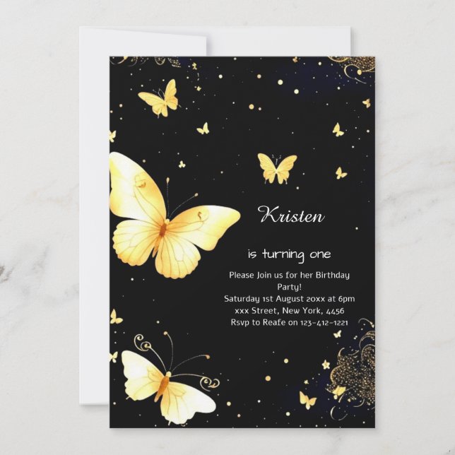 Bjud av fjäril på födelsedagen inbjudningar (Framsida)