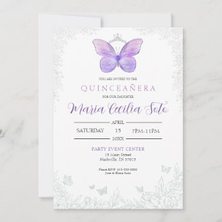 Bjud av fjäril Quinceañera Birthday-inbjudan Inbjudningar