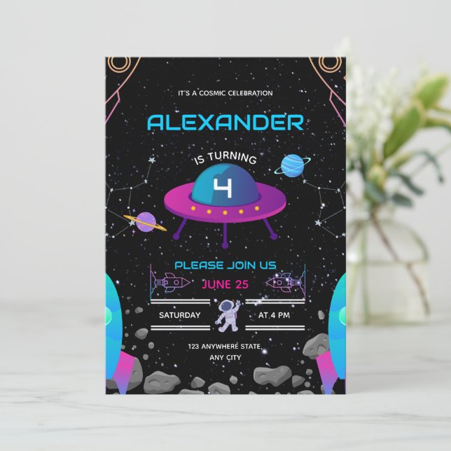 Bjud av Galaxy Blast från rymden på födelsedagen Inbjudningar (Stående Fram)