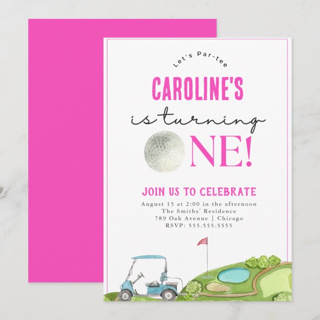 Bjud av Golf Girls första födelsedag Inbjudningar (Fram/baksida)