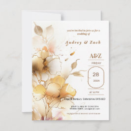 Bjud av guldvita blommor i WEDDING-inbjudan Inbjudningar