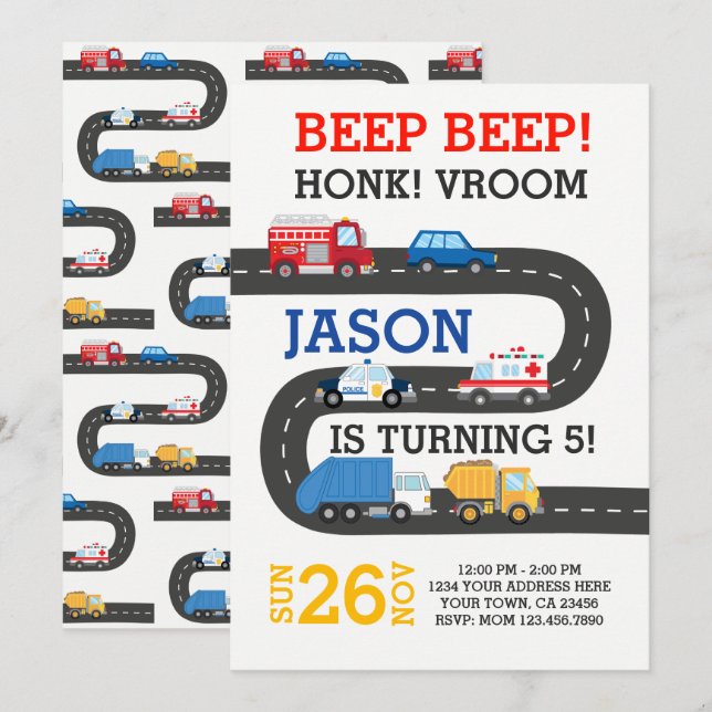 Bjud av stadsbilar, 100 % anpassade inbjudningar (Fram/baksida)