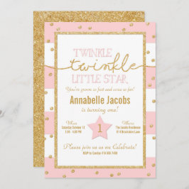 Bjud av Twinkle Twinkle Rosa och Guld Birthday-inb Inbjudningar
