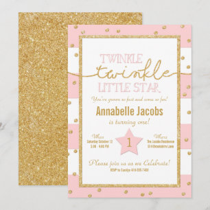 Bjud av Twinkle Twinkle Rosa och Guld Birthday-inb Inbjudningar