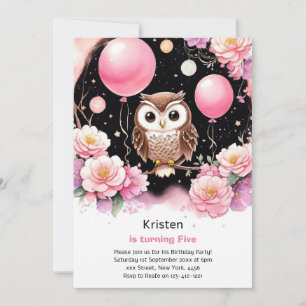 Bjud av uggla Kids Girl Birthday-inbjudan Inbjudningar