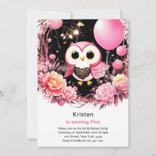 Bjud av uggla Kids Girl Birthday-inbjudan Inbjudningar