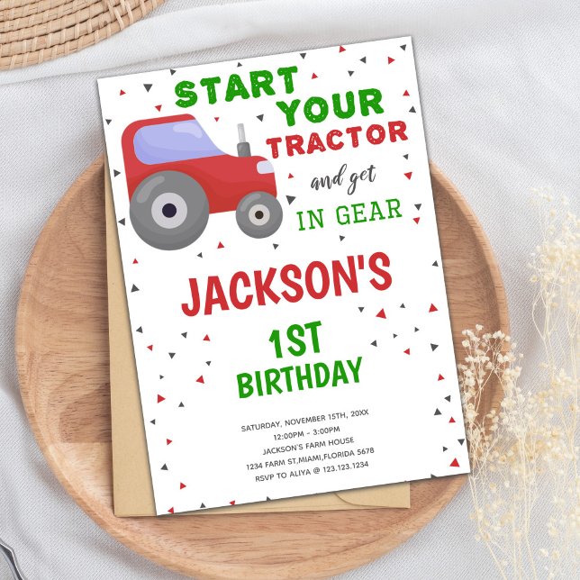 Bjud av vita bakgrundskontraktor på födelsedagar inbjudningar (White background Tractor Birthday Invitations)