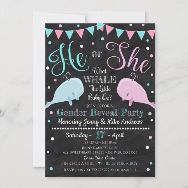 Bjud av Whale Gender Reveal Party Inbjudningar (Framsida)