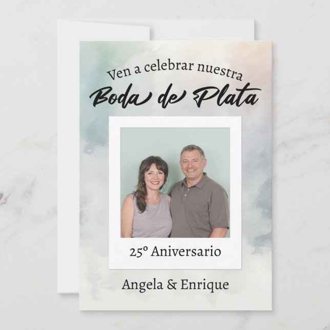 Bjud Boda Plata 25 años Foto Personalizada Inbjudningar (Framsida)