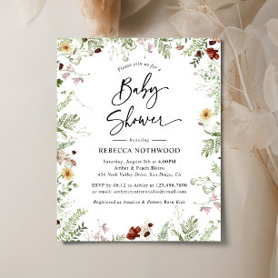 Bjud Boho Wildblomma Baby Shower-inbjudan