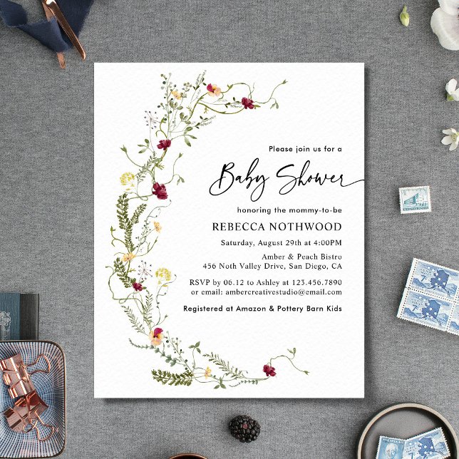 Bjud Boho Wildblomma Baby Shower-inbjudan (Skapare uppladdad)