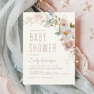 Bjud Boho Wildblomma Baby Shower-inbjudan Flygblad
