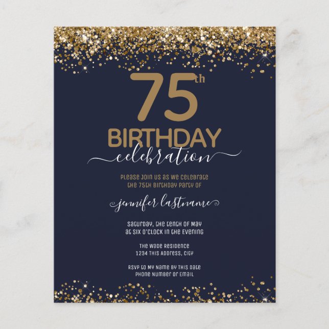 Bjud för inbjudan till 75:e på födelsedagen Glitte Flygblad (Framsidan)