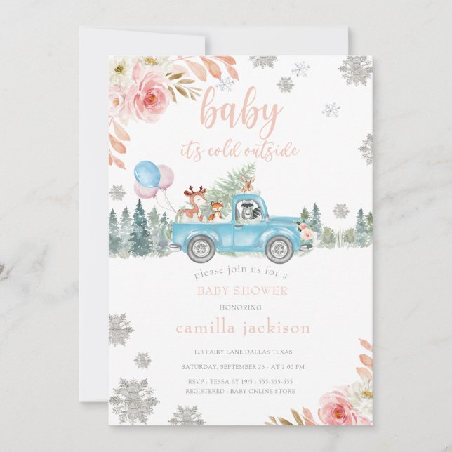 Bjud för Vinter Woodland Forest Animal Baby Shower Inbjudningar (Framsida)