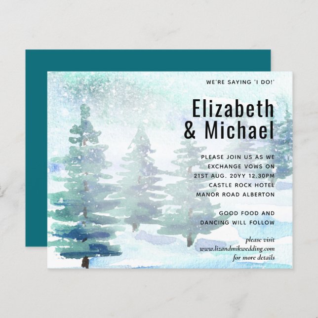 Bjud för Vinterfärgstöksbröllop med vågrät färg i  (Fram/baksida)