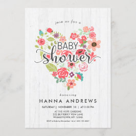 Bjud för White Wood & Heart Girl Baby Shower Inbjudningar