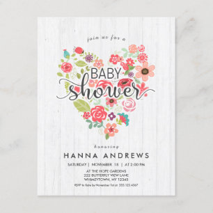 Bjud för White Wood & Heart Girl Baby Shower Inbjudningar