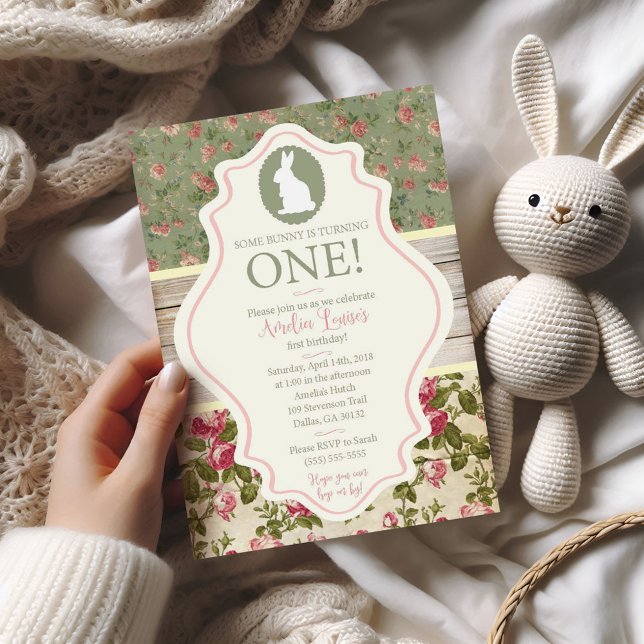 Bjud från Bunny Victorian Blommigt Shabby chic Par Inbjudningar (Skapare uppladdad)