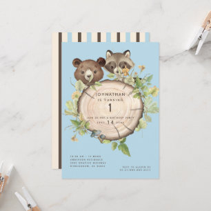 Bjud från Cute Woodland Animal 1:a födelsedag Inbjudningar