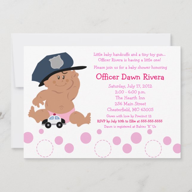 Bjud från POLICE OFFICER Cop GIRL Baby Shower-inbj Inbjudningar (Framsida)