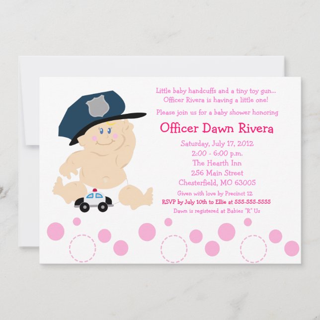 Bjud från POLICE OFFICER Cop GIRL Baby Shower-inbj Inbjudningar (Framsida)